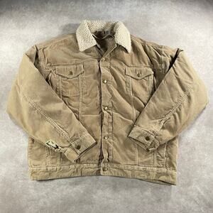 Vintage Tan Sherpa Lined Corduroy Trucker Button Jacket XL